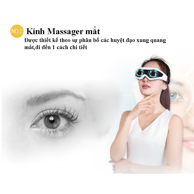 Kính mắt massage thư giãn 9 chế độ rung giảm căng thẳng cải thiện giấc ngủ chống khô, mỏi, quầng thâm và bọng mắt mẫu mới loại tốt