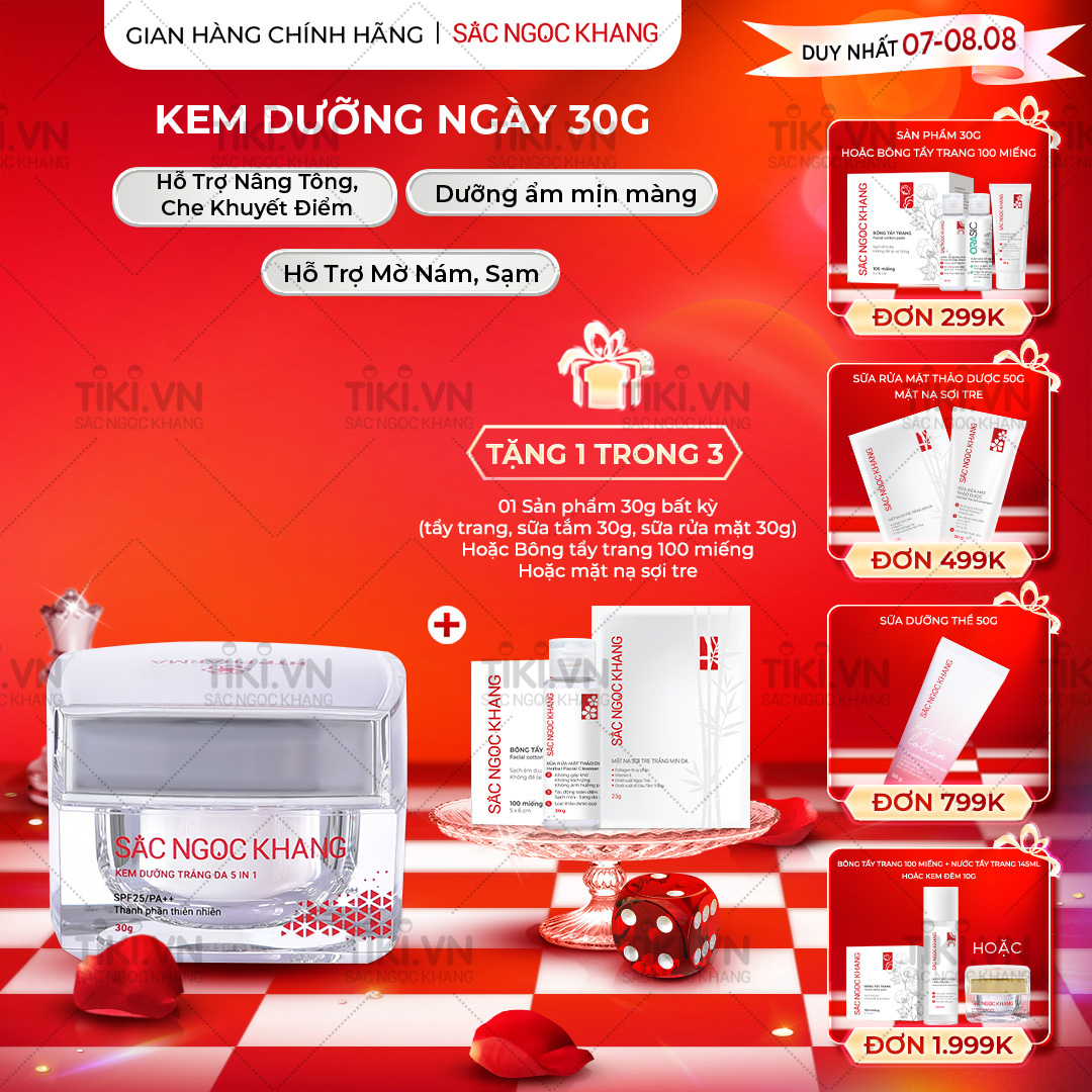 Kem dưỡng  da Sắc Ngọc Khang 5 trong 1 ban ngày 30g giúp nuôi dưỡng làn da sáng khỏe, mờ thâm nám ngăn ngừa lão hóa