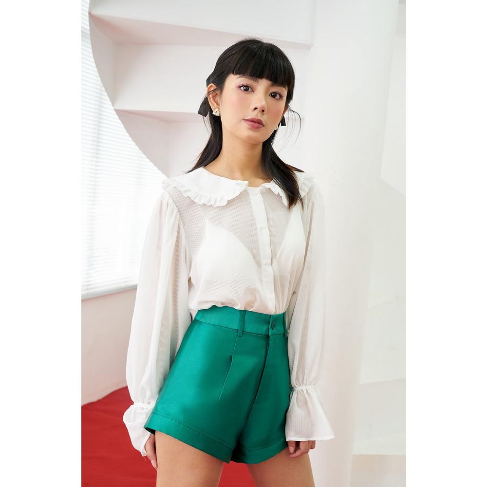 DOTTIE - Quần short vải taffta nữ xanh lá Q0238