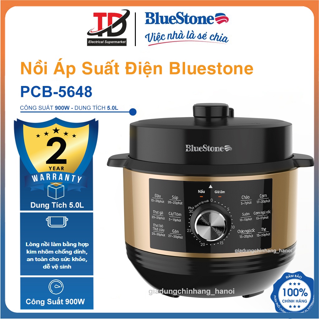 Nồi Áp Suất Điện Bluestone PCB-5648, 900W-5.0Lit, 13 Chế Độ Tự Động, Hàng Chính Hãng