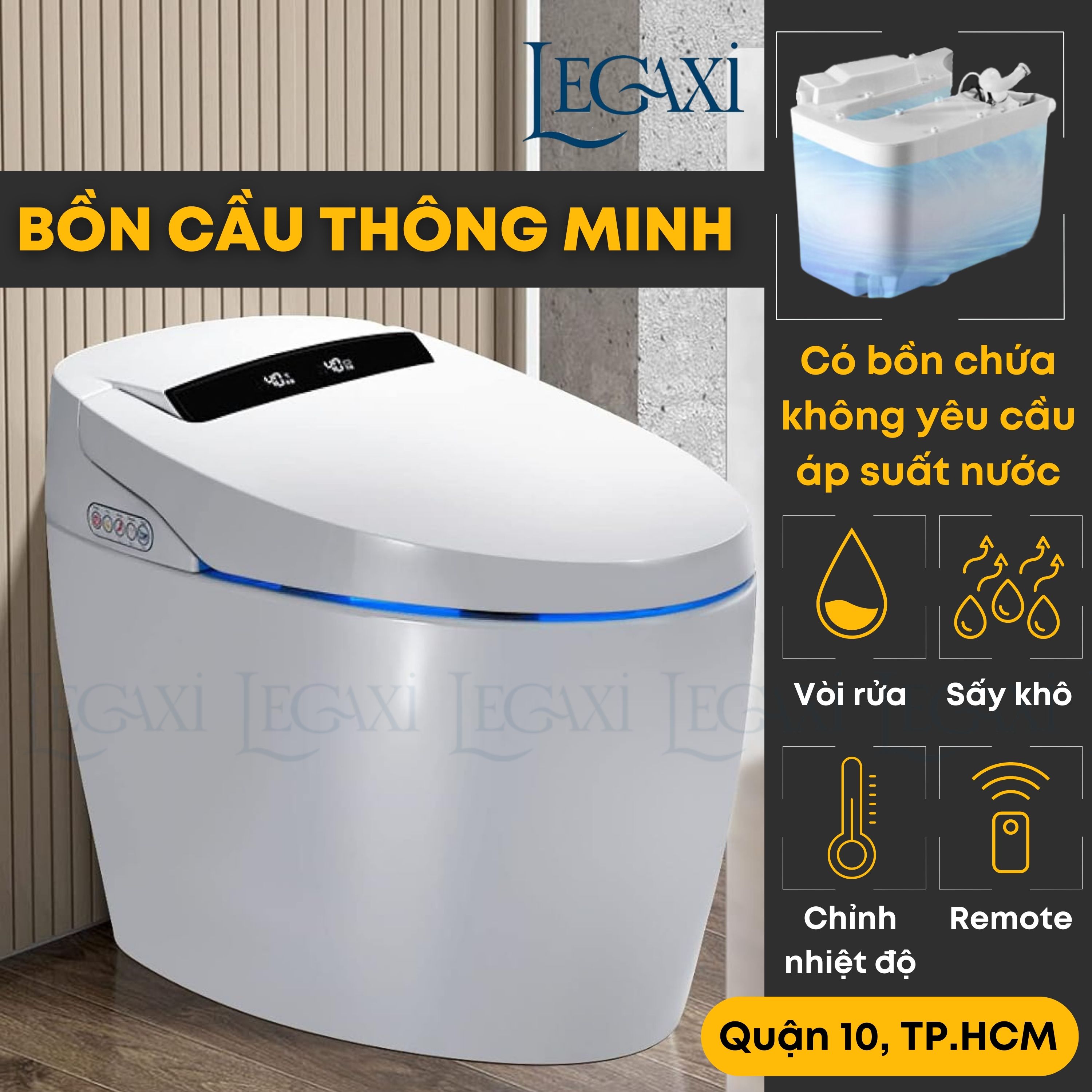 Bồn cầu thông minh toilet xịt rửa tự động remote sấy khô bệ xí cầu tiêu đa năng nhà tắm nhà vệ sinh Legaxi