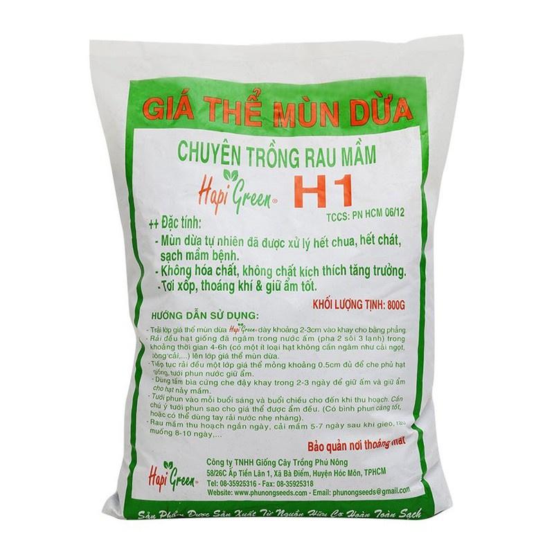 Bộ 2 gói Giá thể mùn dừa chuyên trồng rau mầm Hapi Green Phú Nông H1 -1 gói  800g