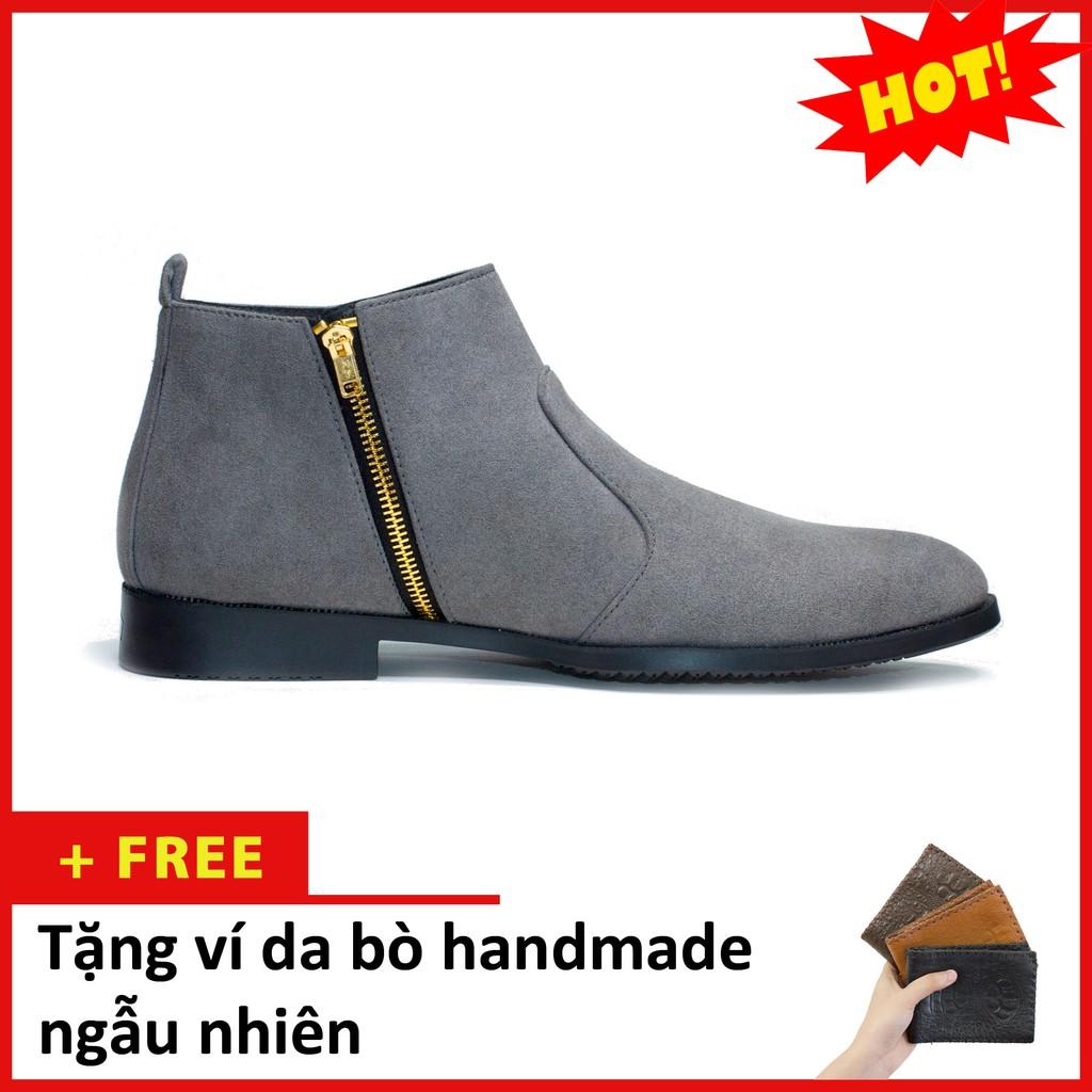 Giày Chelsea Boot Nam Cổ Khóa Rất Dễ Xỏ Da Búc Màu Xám Cực Đẹp - CB521-bucxamkhoa-XAMBUCK