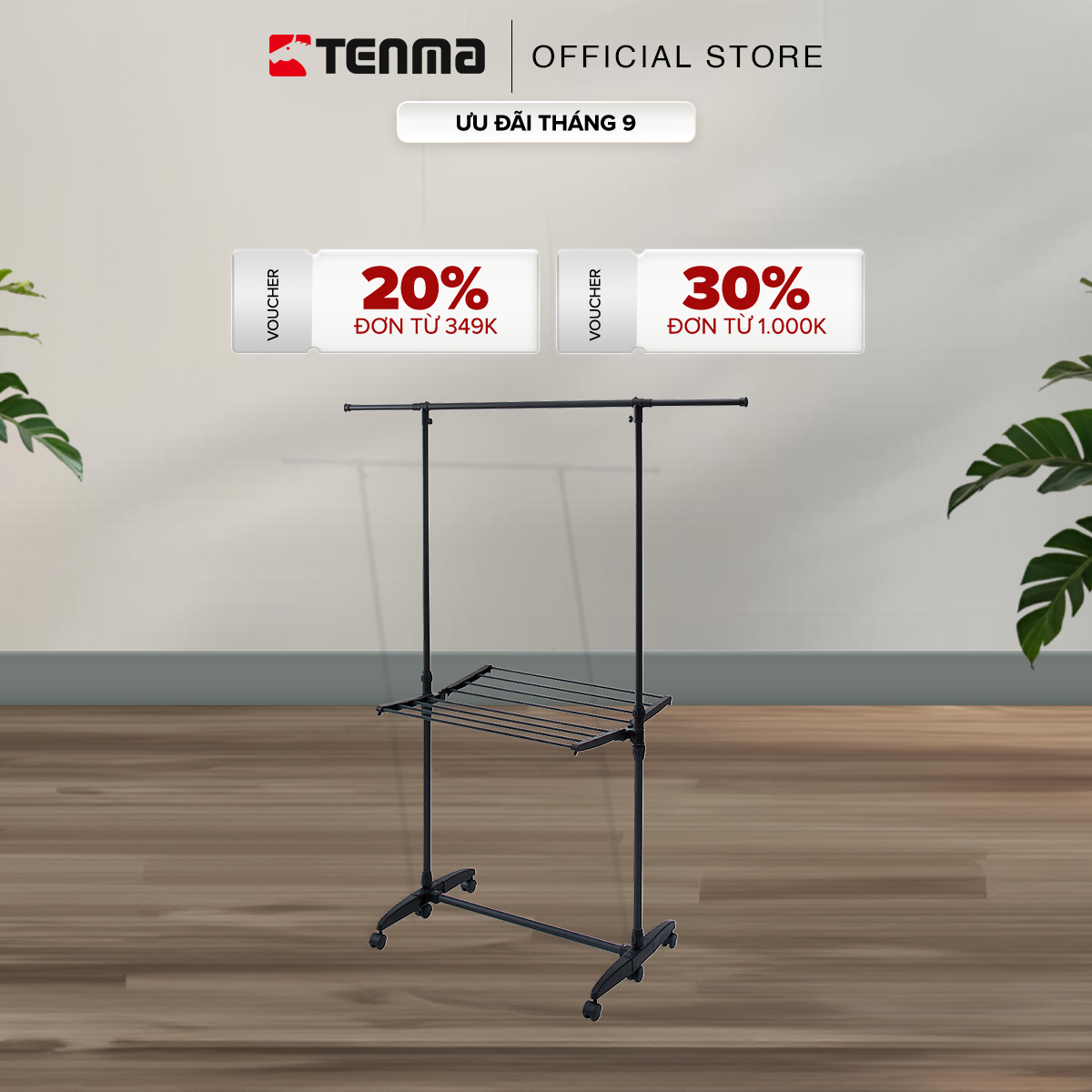 Giá Phơi Quần Áo Tiện Lợi Bằng Thép Không Gỉ TENMA, Có Bánh Xe PSBK-06