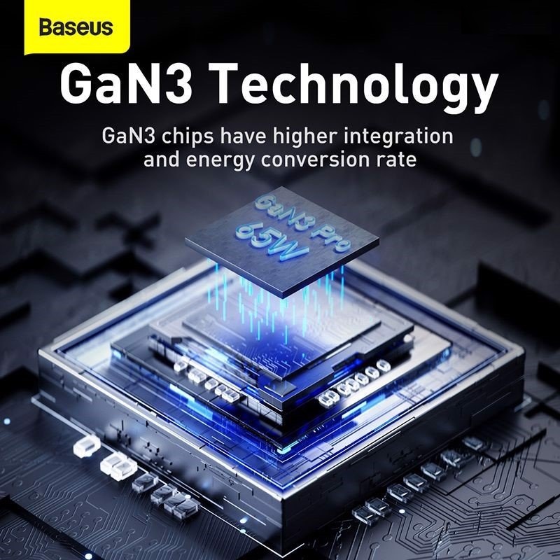 Hình ảnh Bộ sạc nhanh Baseus GaN3 Pro Quick Charger 65W (Type Cx2 + USB , PD3.0/ PPS/ QC4.0/ SCP/ FCP Multi Quick Charge Protocol, GaN2 Technology) - Hàng nhập khẩu