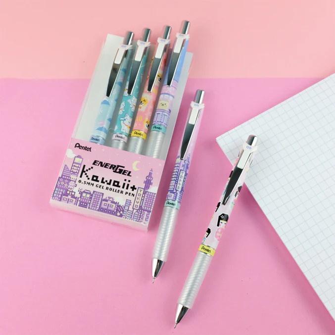 Bộ 6 Bút Gel Pentel EnerGel Kawaii+5 Pixel Art BLN75KW | Trơn Mượt Siêu Nhanh Khô