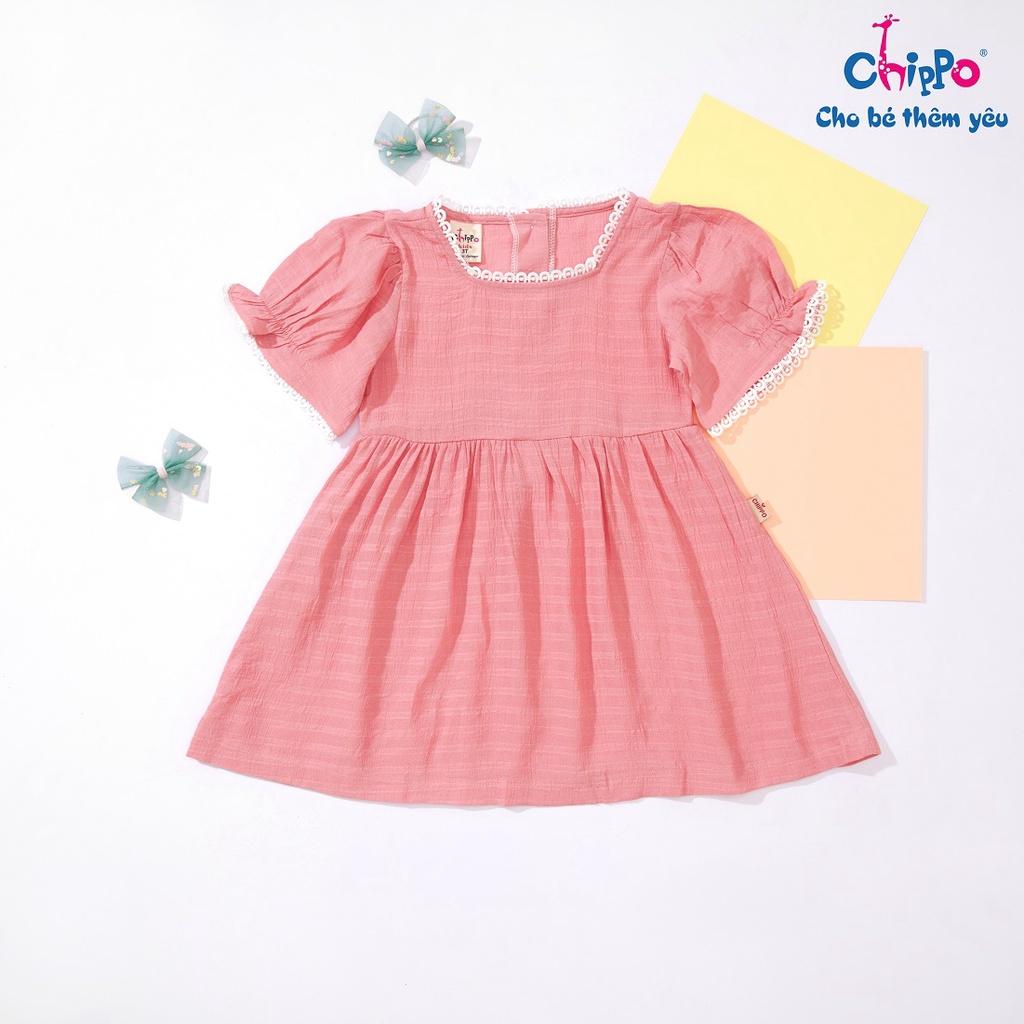 Váy cổ tròn Chippo cho bé gái chất liệu đũi lụa Váy Đầm cho bé từ 1 đến 5 tuổi (10-19Kg)