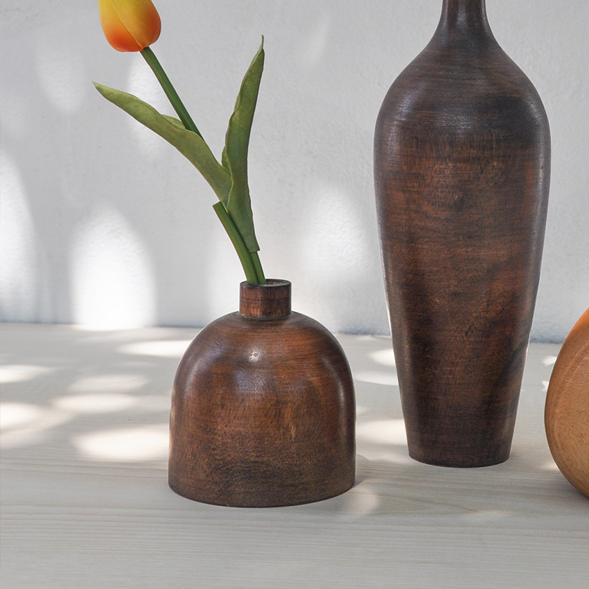Lọ hoa gỗ, bình hoa gỗ nghệ thuật decor cắm hoa giả, phụ kiện chụp ảnh Góc Decor