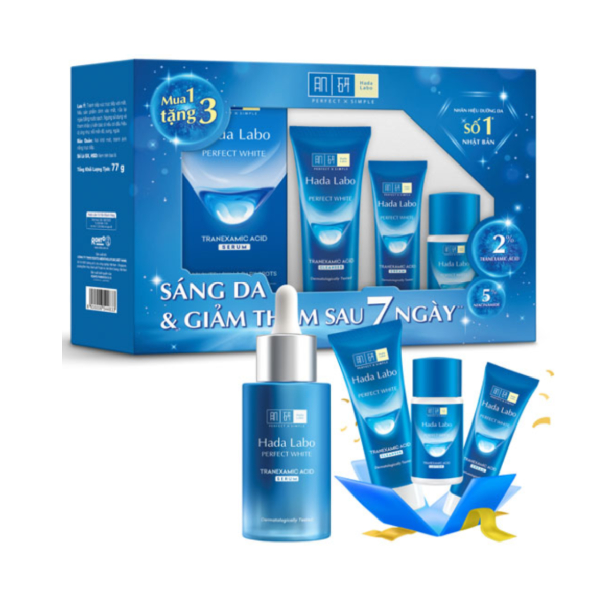 Hộp quà Serum dưỡng trắng da tối ưu Hada Labo Perfect White Tranexamic Acid Serum 30ml