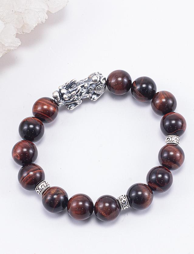 Vòng Tay Phong Thủy Đá Mắt Hổ Nâu Đỏ Phối Charm Tỳ Hưu Bạc Mệnh Hỏa, Thổ Ngọc Quý Gemstones