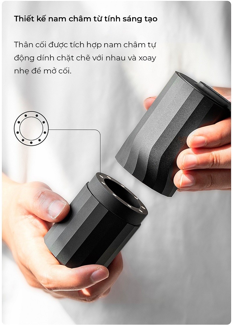 Cối xay tay M2 pro cà phê lưỡi thép CNC thân nhôm khắc vân kim cương CAFE DE KONA