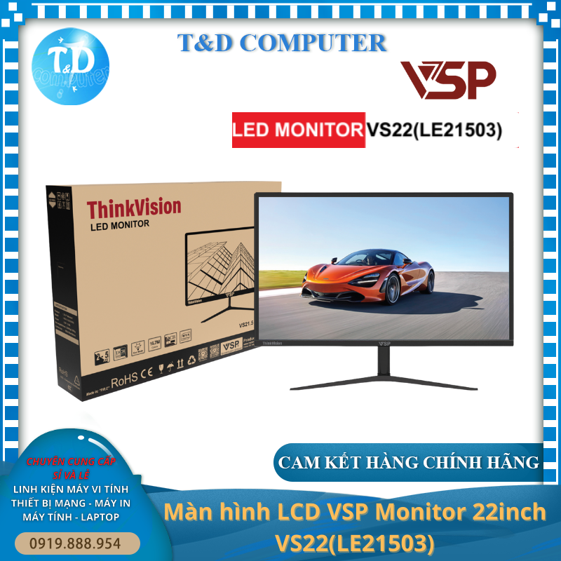 Màn hình máy tính 22inch VSP VS21.5 (LE21503) LED TN 75Hz 5Ms LED Monitor - Hàng chính hãng TECH VISION phân phối