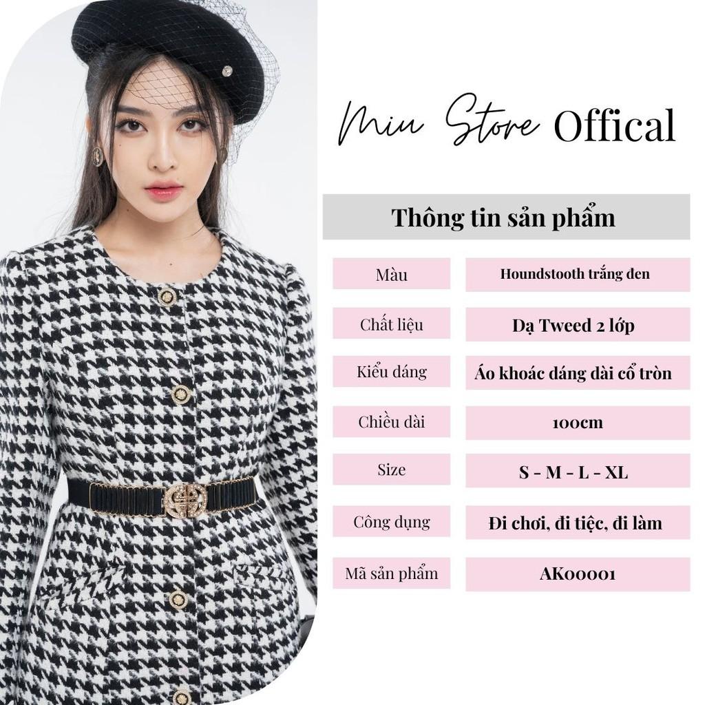 Áo khoác dạ dáng dài họa tiết houndstooth cổ tròn - AK00001