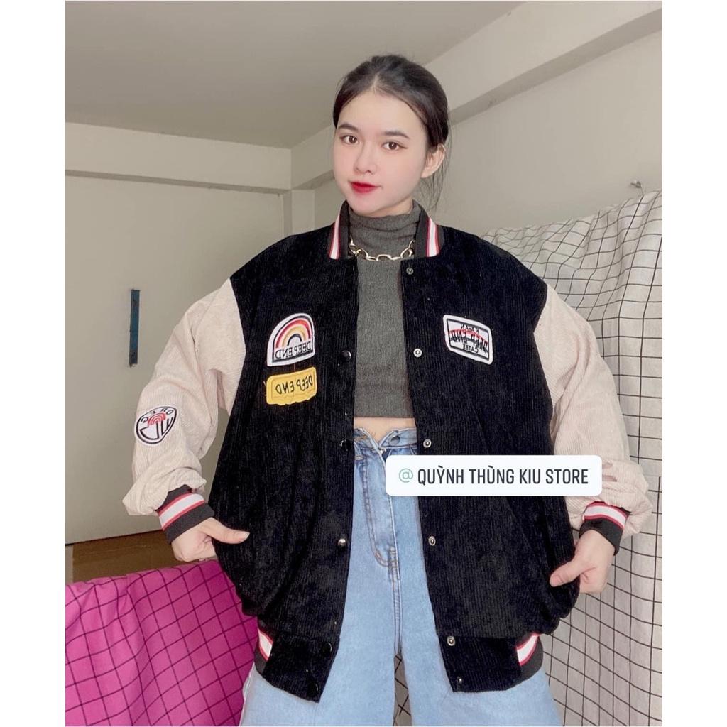 Áo khoác bomber nhung tăm thêu nổi oversize 4 màu cực chill