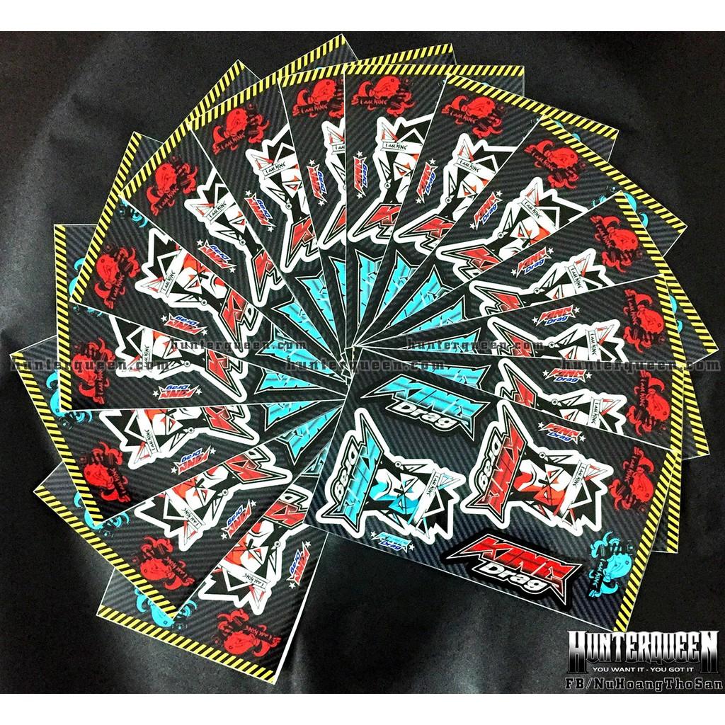 Bộ hình dán logo King Drag xanh đỏ. Decal cao cấp chống nước, sắc nét, bền màu, dính chặt.