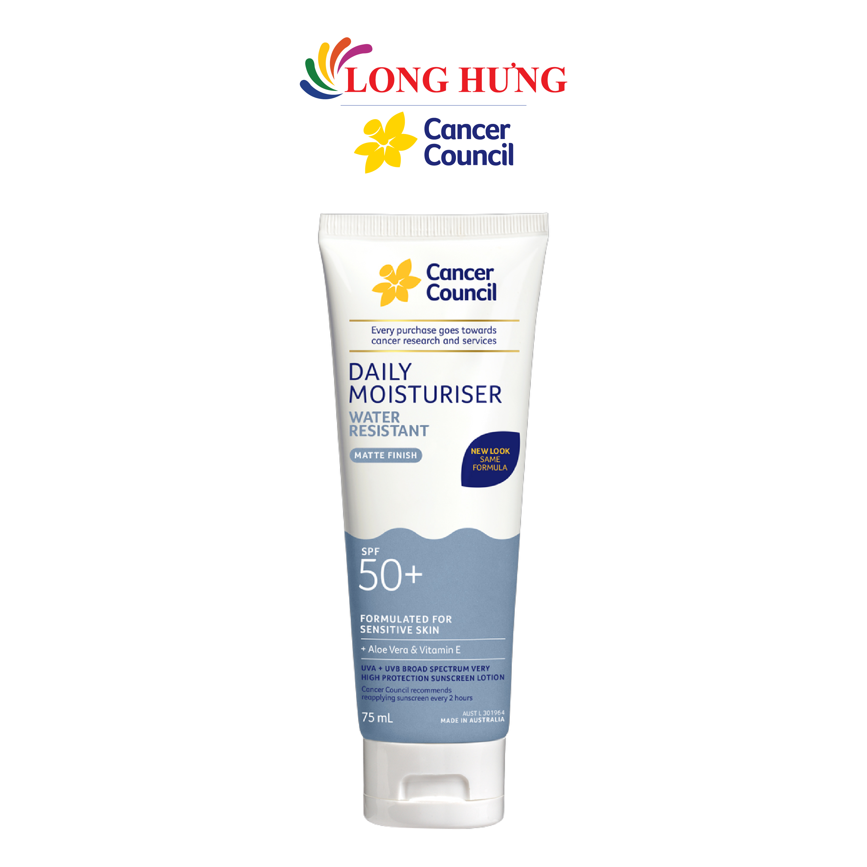 Kem chống nắng lâu trôi Cancer Council Daily Moisturiser Water Resistant SPF50+ (75ml/150ml) - Hàng chính hãng