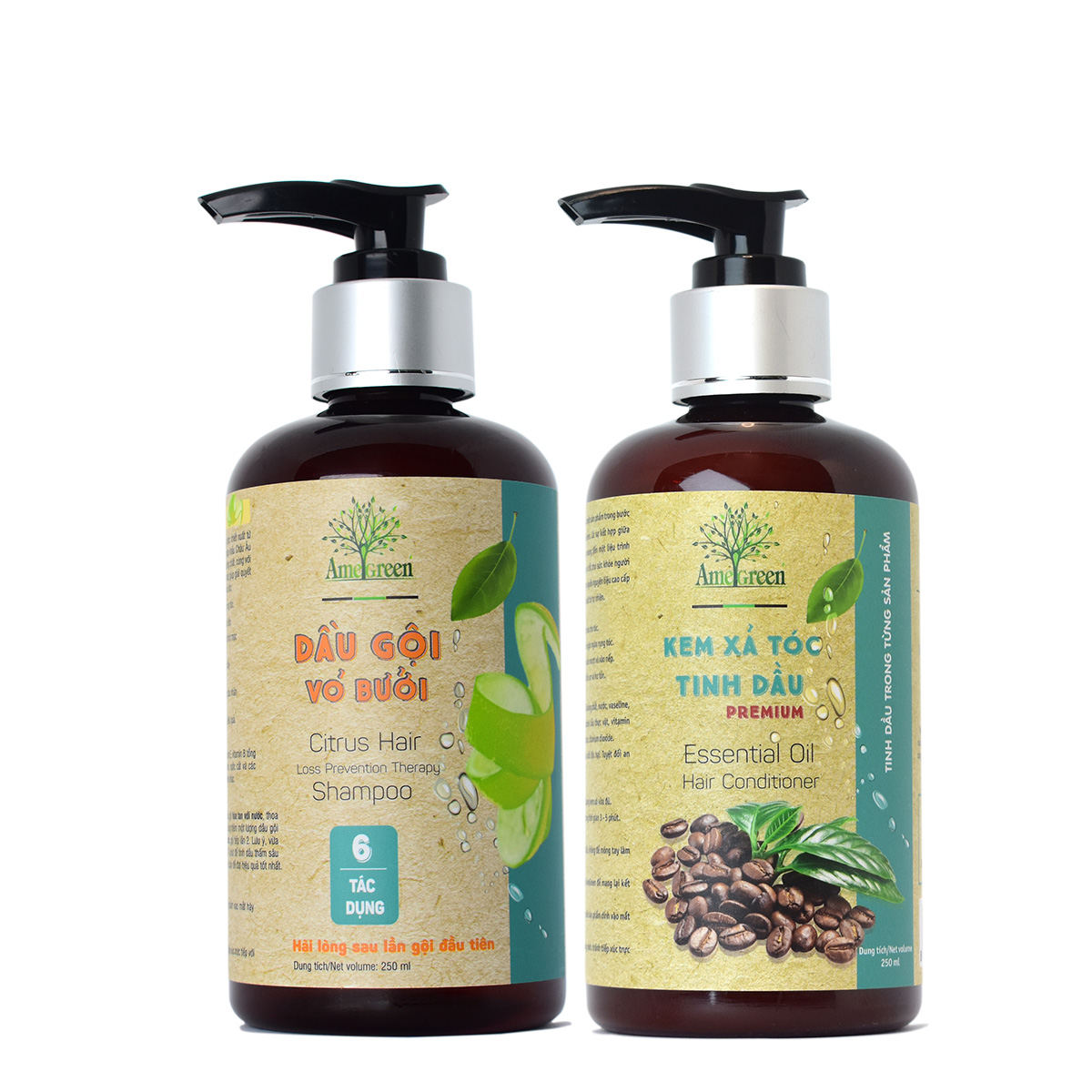 Bộ Đôi AmeGreen:  Dầu Gội Vỏ Bưởi Cao Cấp (250ml) &amp; Kem Xả Tóc (250ml)