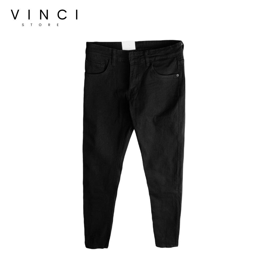 Quần Jean Nam Đen Trơn Skinny & Slim Fit Ống Côn Co Dãn Tôn Dáng