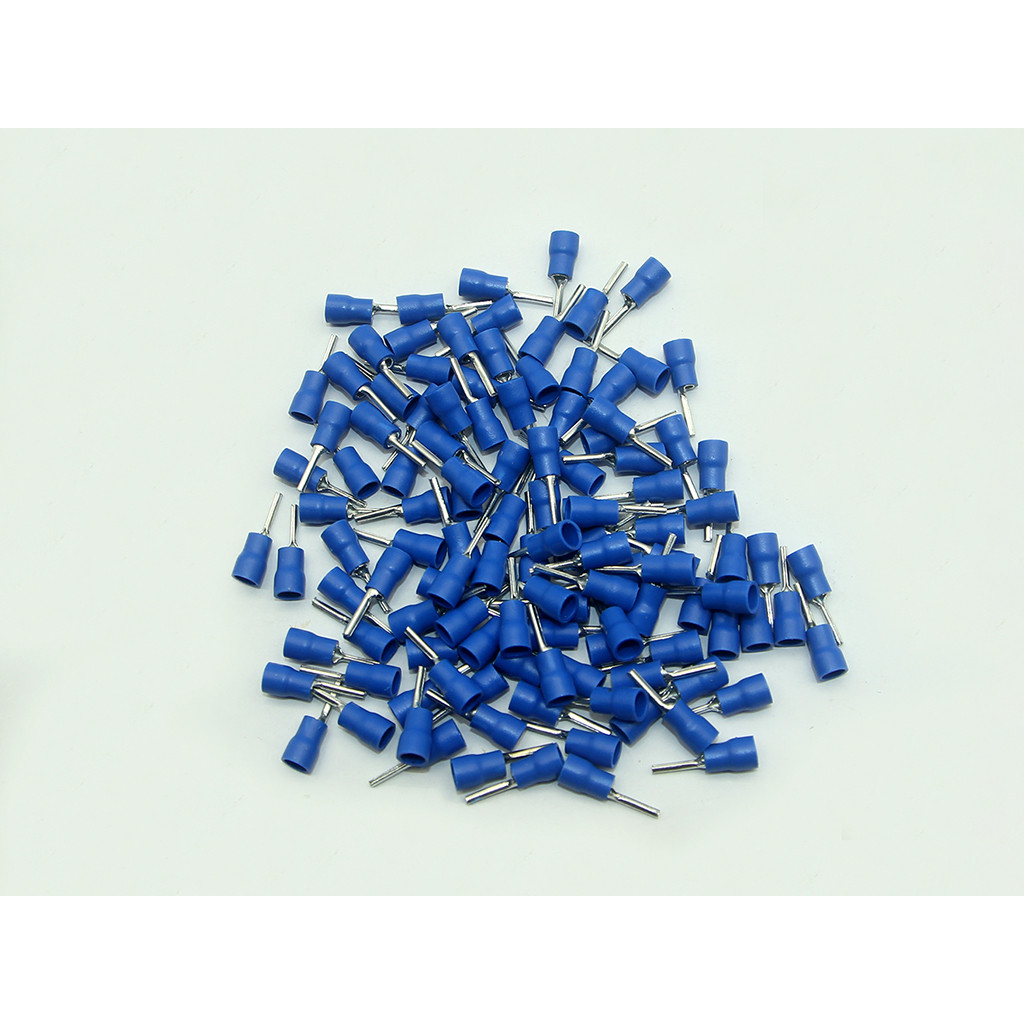 Túi 100 đầu cos pin đặc tròn PTV 2-10 bọc nhựa xanh