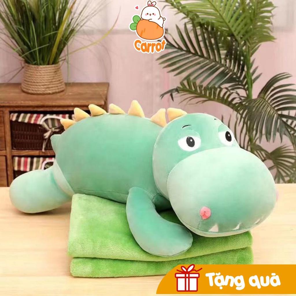 Bộ chăn gối văn phòng hà mã xanh nằm dài kèm chăn chất liệu miniso