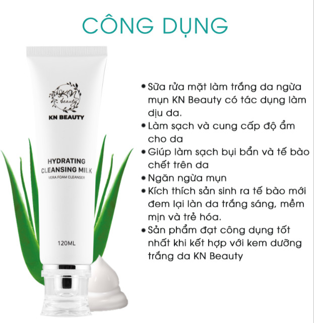 Sữa Rửa Mặt Trắng Da Ngừa Mụn KN Beauty - Hydrating Cleansing Milk 120 ml