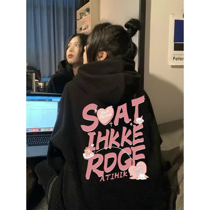 Áo Hoodie Nỉ Soat Chữ Hồng Hàn Quốc Dài Tay Có Mũ, Áo Hoodie Nỉ Có Mũ SOAT Chữ Hồng Form Rộng Kiểu Dáng Hàn Quốc Dễ Thương, áo khoác hoodie cặp đôi
