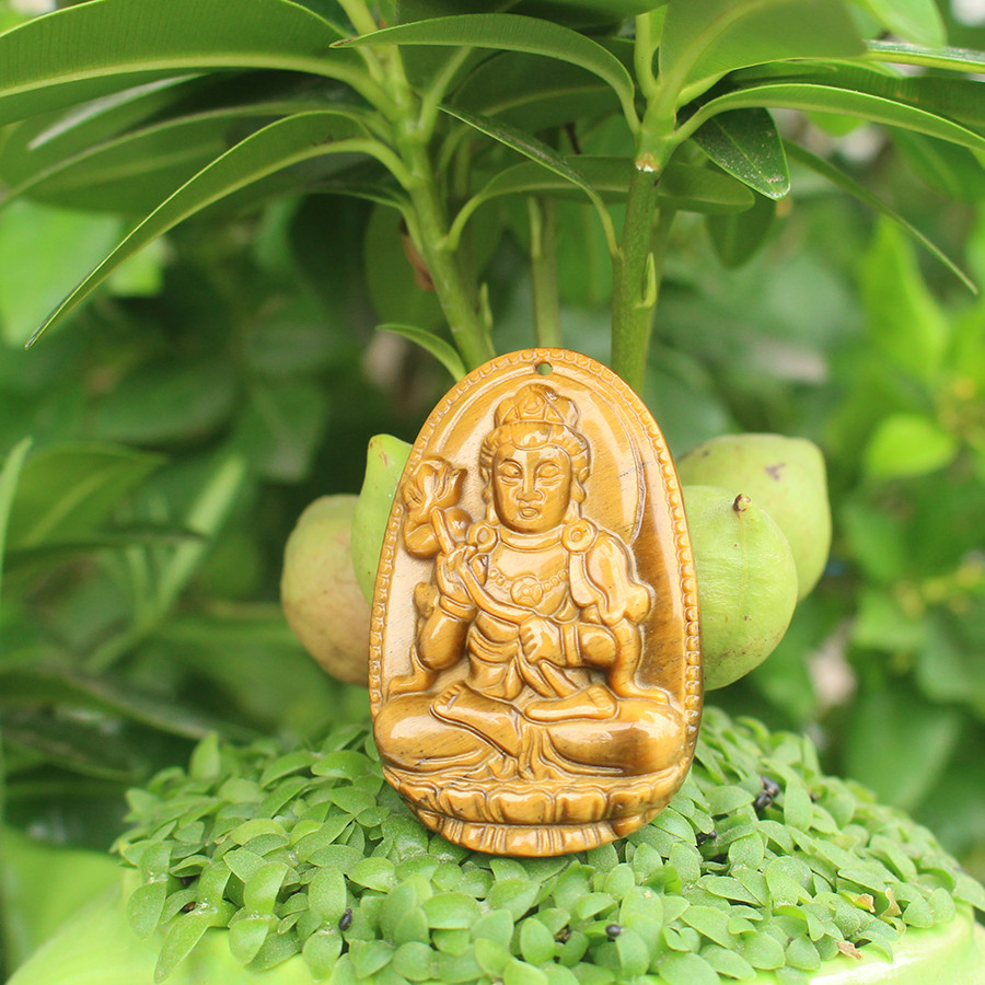 Mặt Dây chuyền Phật Bản Mệnh tuổi Ngọ, Mệnh Kim, Phật Đại Thế Chí Bồ Tát, Đá Mắt hổ, Cỡ to AKO1
