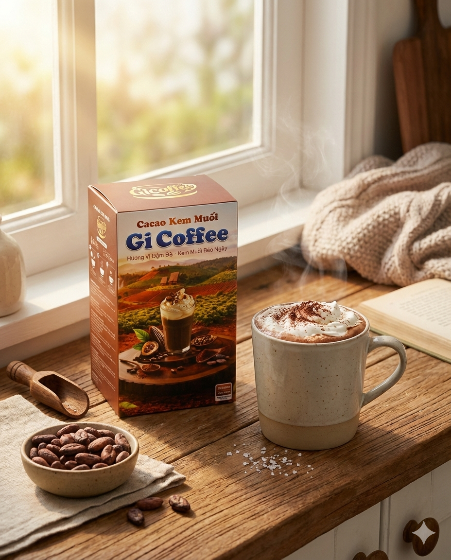 CaCao Kem Muối Gicoffee Thơm Béo Đậm Đà - Ít Ngọt (1 Hộp gồm 10 Gói x 20g)