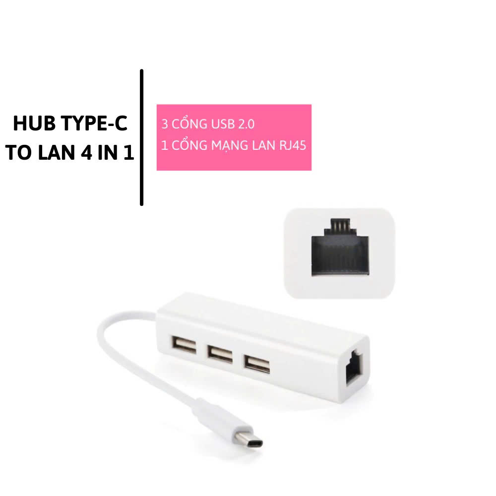 Hub Type C Adapter 4in1 USB, RJ45 - Bộ Chia USB Ra Nhiều Cổng Kết Nối Chuyển Đổi Cho Laptop PC Máy Tính Đa Năng - Hub Hỗ Trợ Sạc Pin Kết Nối Đa Năng Ổ Cứng Bàn Phím, Chuột, Máy In, Thiết Bị Chia Ổ USB - Hàng Chính Hãng - Hub Chuyển Đổi USB Type-C