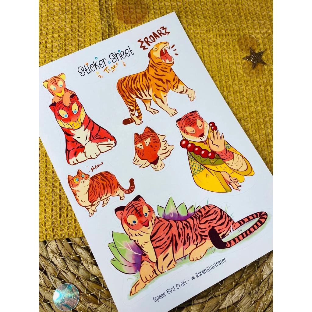 sticker sheet tiger - chuyên dán, trang trí sổ nhật kí, sổ tay | Bullet journal sticker - unim002