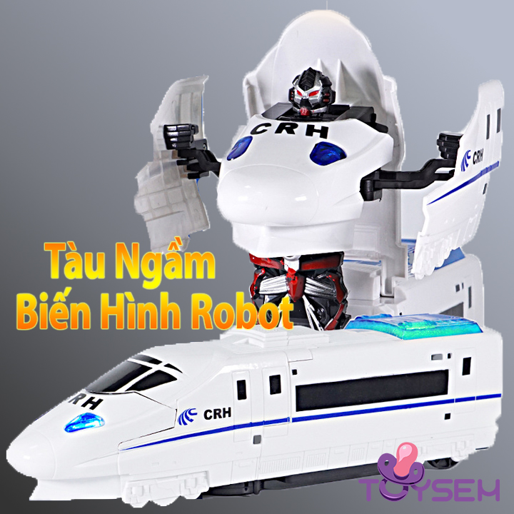 Tàu điện ngầm đồ chơi biến hình robot có đèn và nhạc - Xe đồ chơi mô hình - Quà tặng sinh nhật cho bé