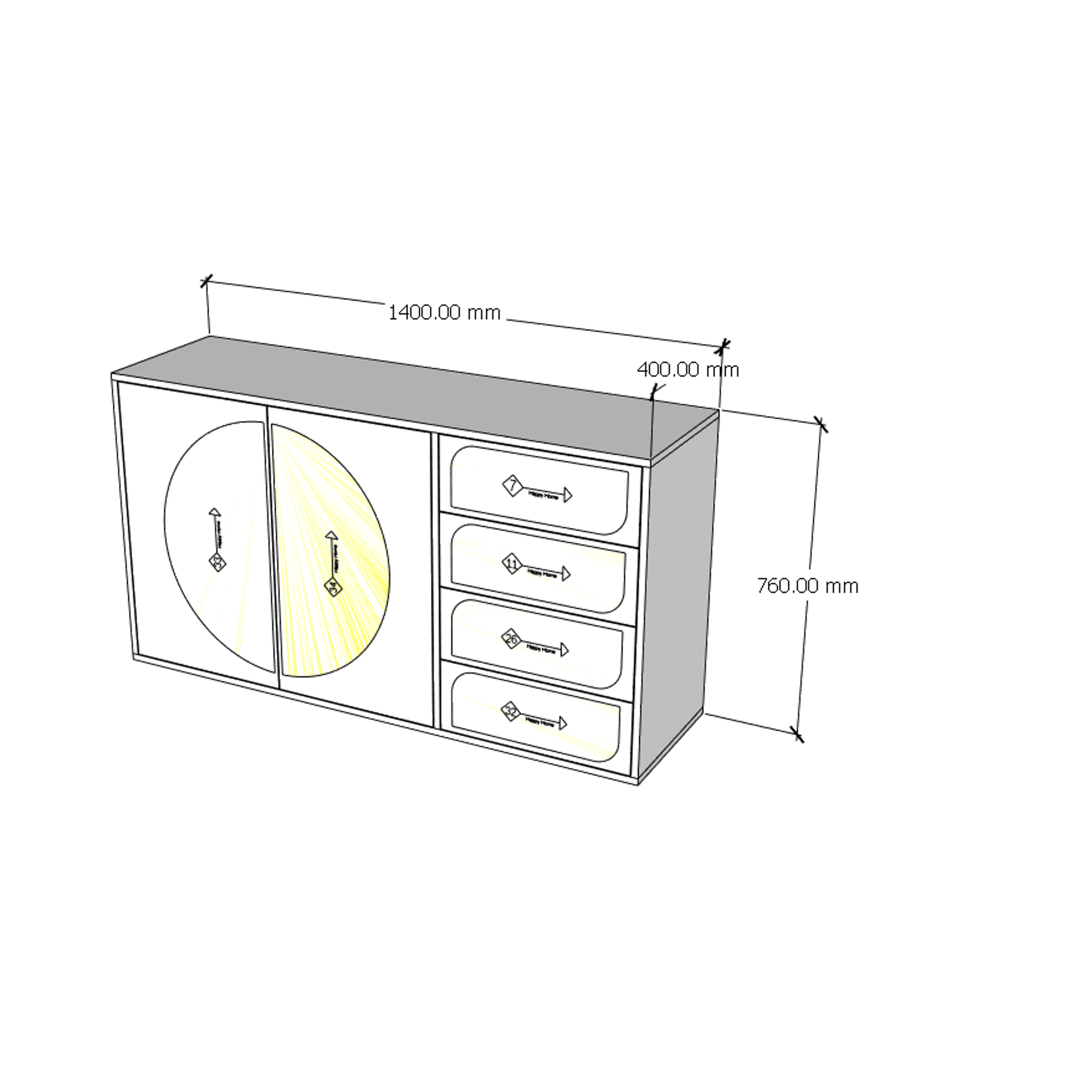 [Happy Home Furniture] BANA, Tủ lưu trữ 2 cửa mở - 4 ngăn kéo, 140cm x 40cm x 76cm ( DxRxC), TCM_126