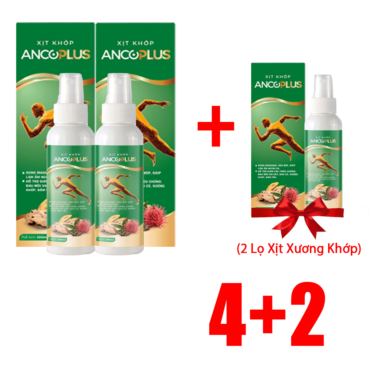Combo 4 Tặng 2 Xịt Xương Khớp Ancoplus Giúp Giảm Đau Nhanh Chóng, Bảo Vệ Xương Khớp Từ Thiên Nhiên