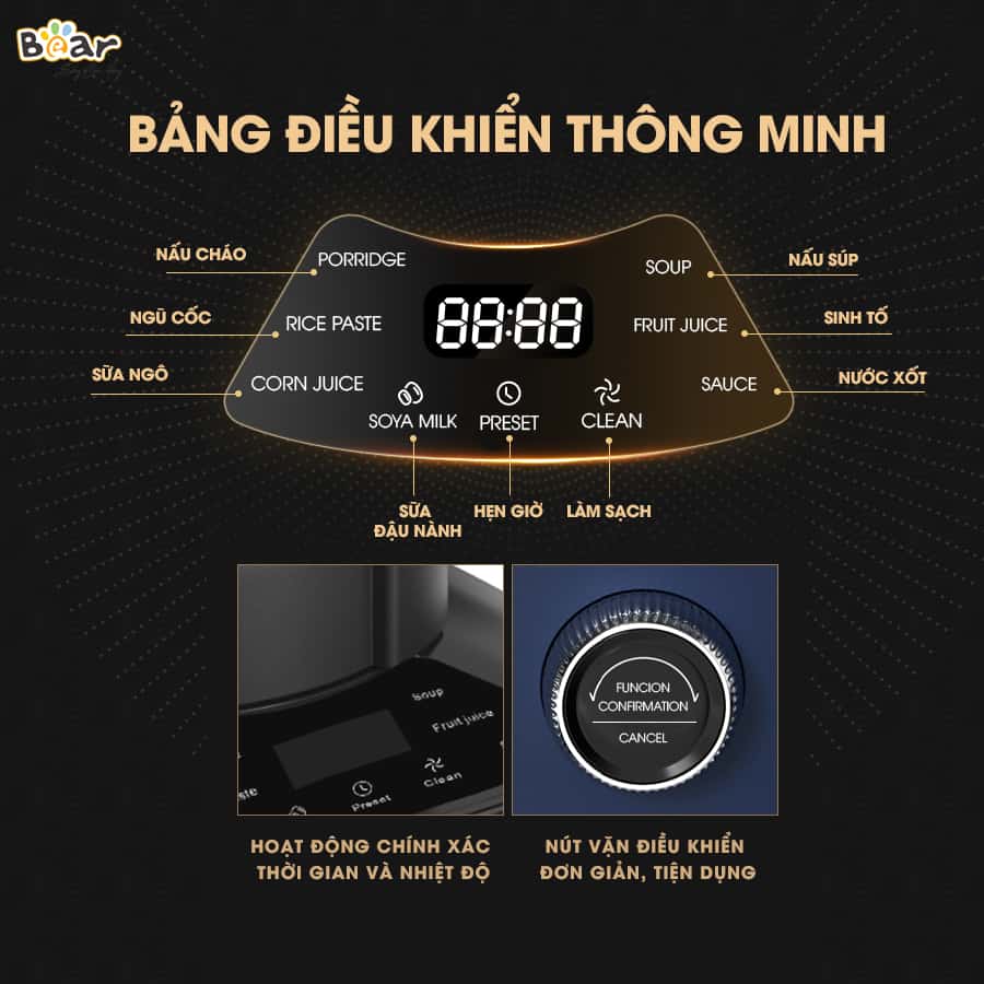 Hình ảnh Máy Làm Sữa Hạt Cách Âm, Máy Xay Sữa Hạt BEAR PBJ-B06S2 9 Chức Năng Nấu Xay, Dung Tích 1.5 Lít Công Suất 800 W - Hàng Chính Hãng