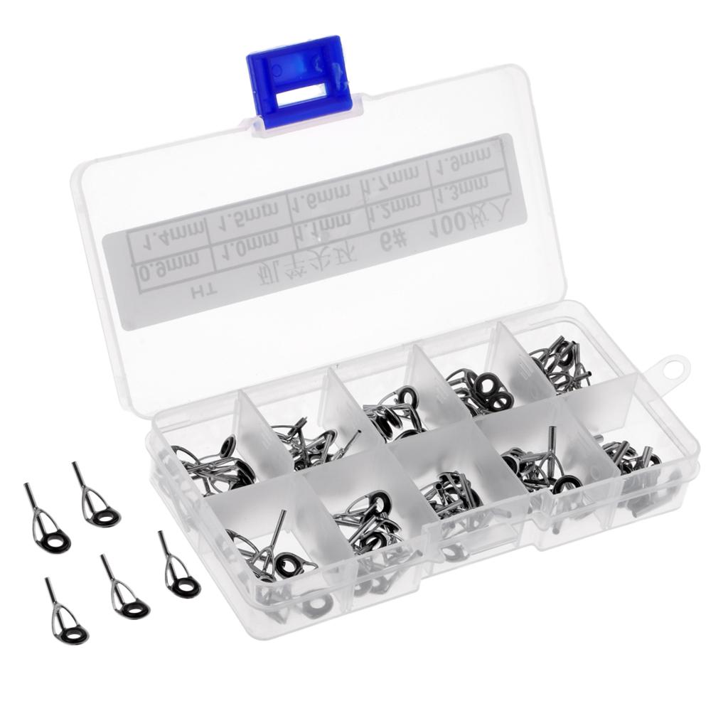 100Pcs Stainless Steel Fishing Rod Guides Ring Rod Repair Kit DIY Tips Ring