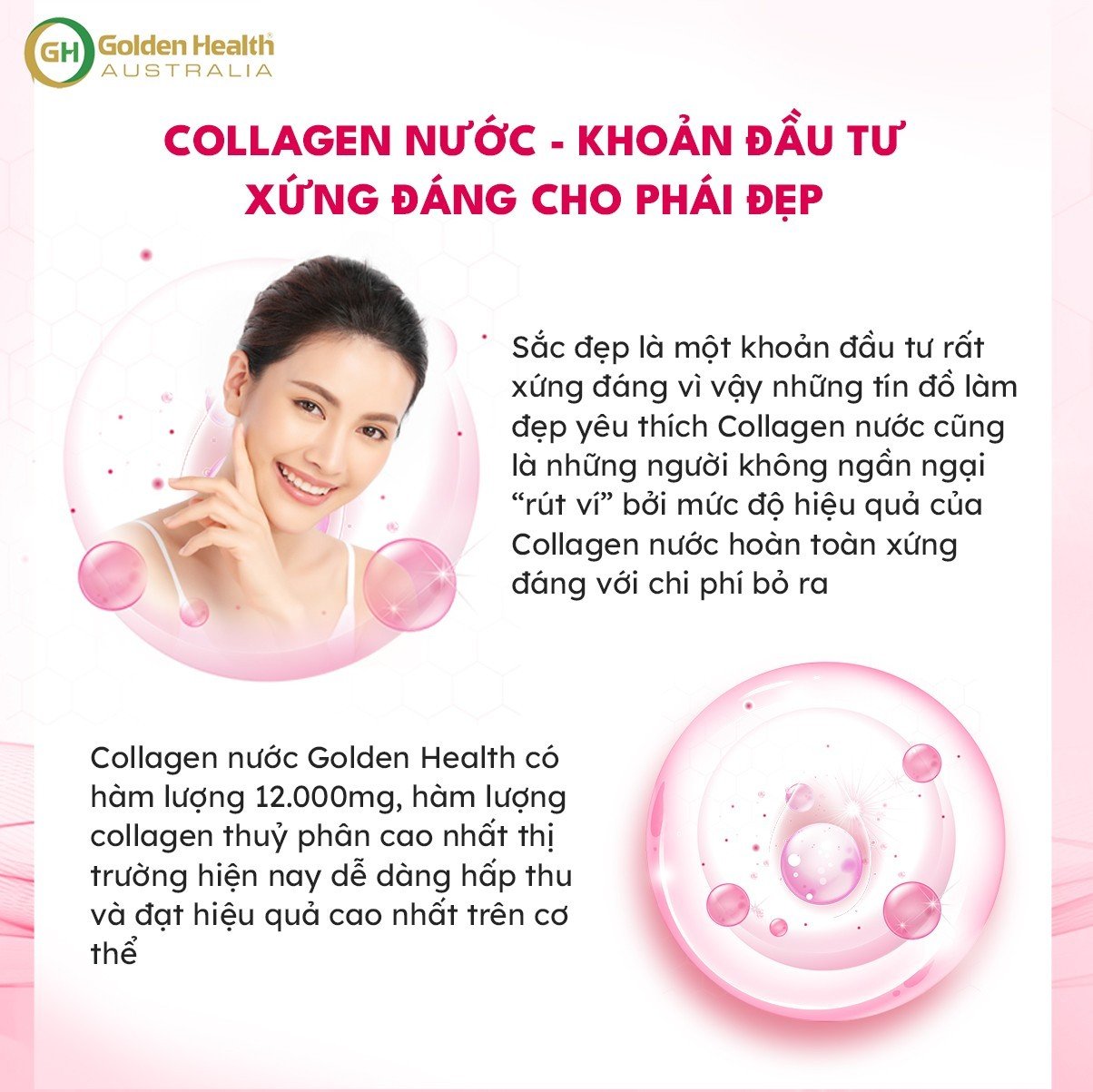 Nước Uống Trắng Da Collagen Golden Health Beauty Shots Collagen Drink Hộp10 Lọ x 50ml, Giúp Ngăn Ngừa Sự Hình Thành Các Nếp Nhăn, Giúp Tái Tạo Phục Hồi Da, Trẻ Hóa, Căng Mịn, Sáng Bóng Da