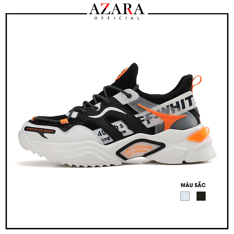 Giay Thê Thao Nam AZARA- Sneaker Mau Xam - Đen, Giup Tăng Chiêu Cao, Đế Chống Sốc, Êm Chân - G5266 - 40 - Đen