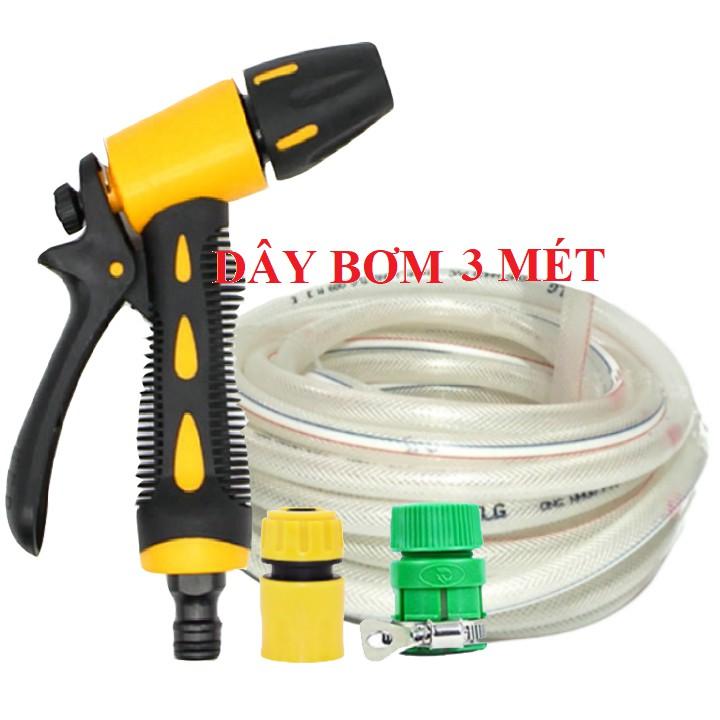 Bộ dây vòi xịt ️bơm nước phun sương️ , tăng áp 3 lần, loại 3m, 5m 206319 cút sập,nối nhựa vàng+ móc khoá