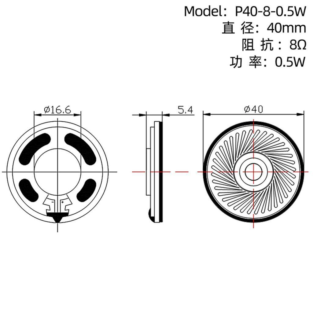 2x Round Internal Magent Speaker 8Ohm 0.5W Waterproof Speaker Parts 40mm