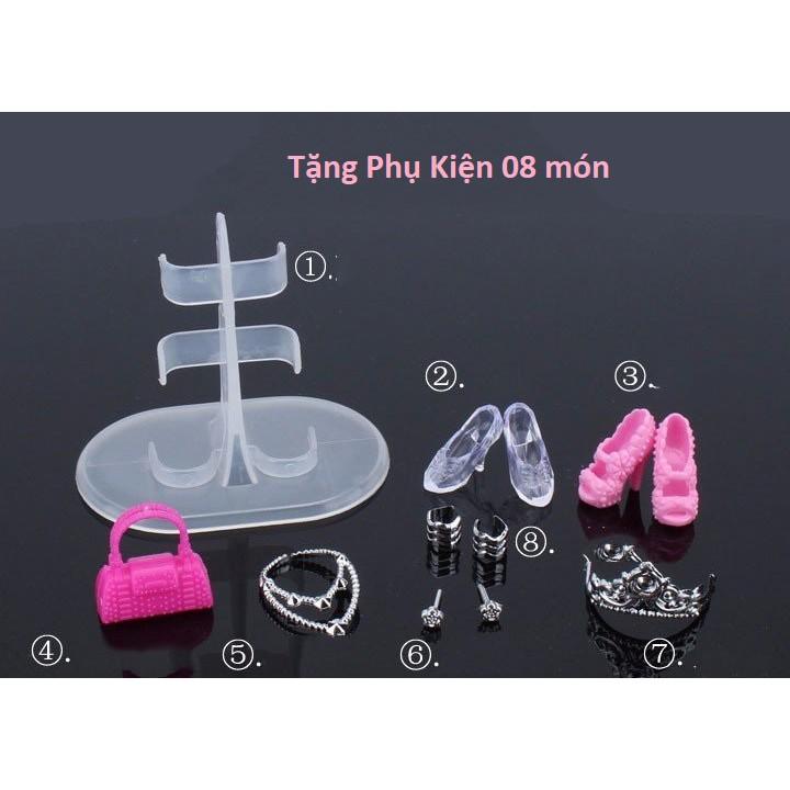 Búp Bê Công Chúa Xinh Đẹp Váy Cánh Hoa Tặng Phụ Kiện 08 Món + 3 Váy Ngắn