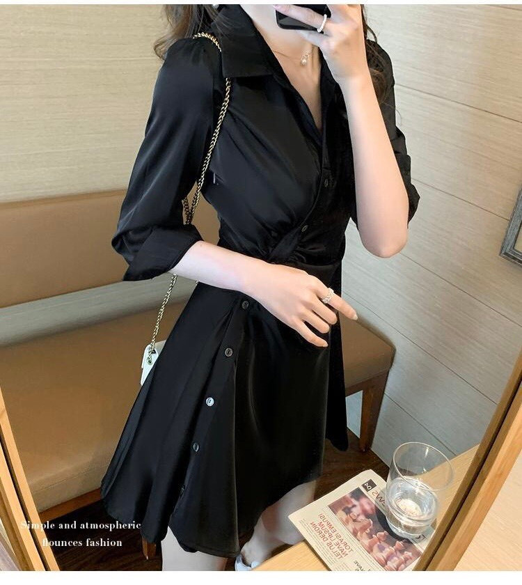 ĐẦM XOÈ ĐEN CỔ SƠ MI CÁCH ĐIỆU
