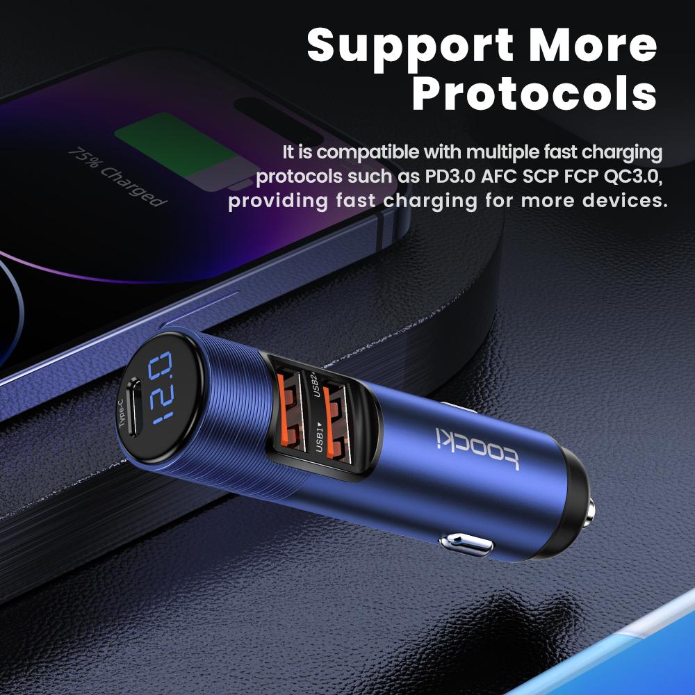 Bộ sạc xe hơi Toocki 69W Sạc nhanh QC PD 3.0 USB C Loại C Bộ sạc điện thoại cho iPhone Android Digital Digital Care