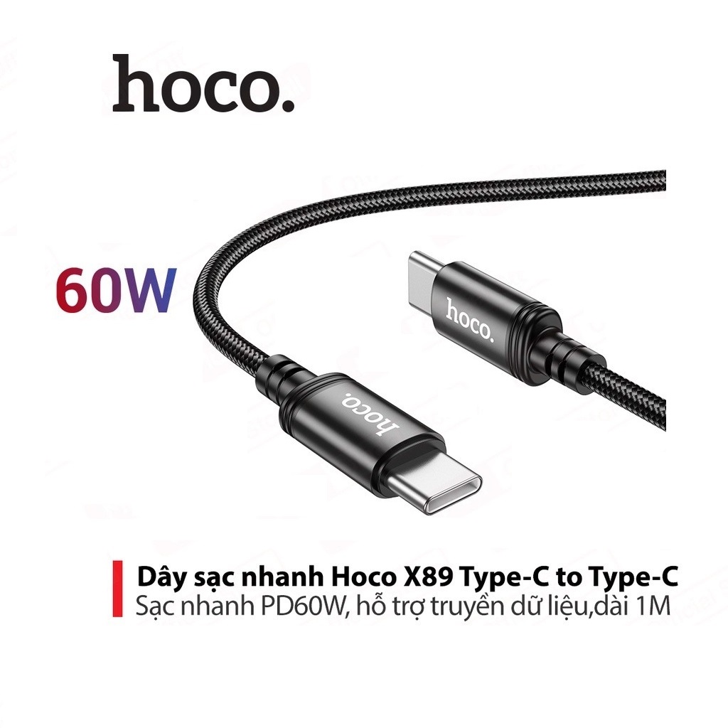 Hình ảnh Dây Sạc Siêu Nhanh Type C to Type C PD 60W X89 dây dù siêu bền chống đứt chống rối dài 1m hỗ trợ truyền dữ liệu - Hàng Chính hãng