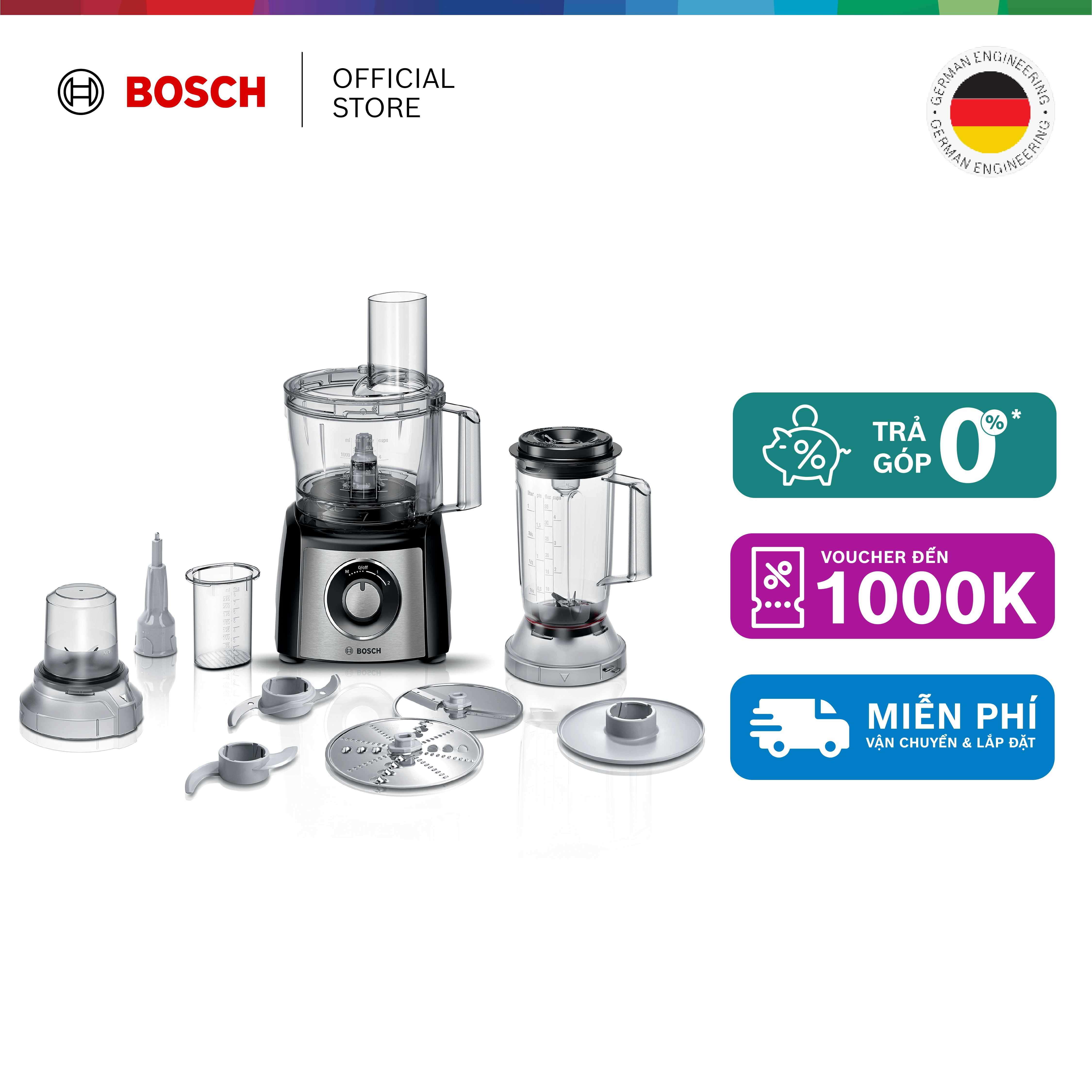 Máy xay đa năng Bosch MCM3501M 800W 50 chức năng (đen) - Hàng chính hãng