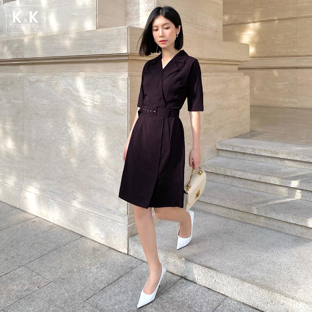 Đầm Chữ A Cổ Đan Tông Phối Thắt Lưng K&amp;K Fashion KK115-13 Chất Liệu Boil