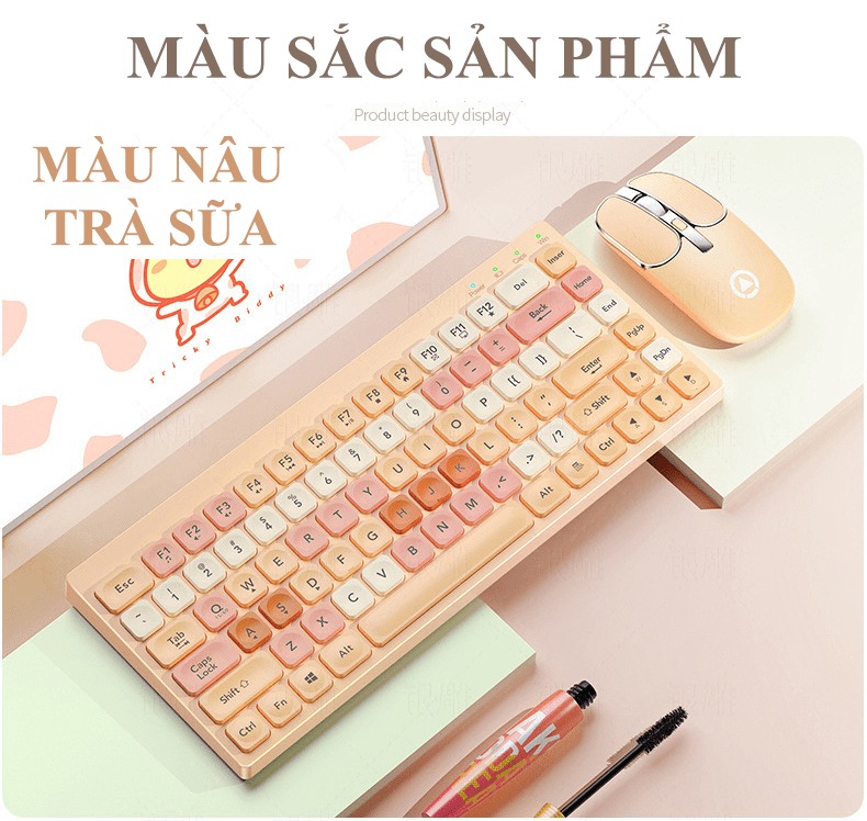 Bộ bàn phím và chuột không dây 84 phím YINDIAO KM-02 kết nối bằng chip USB sử dụng pin sạc với thiết kế mini nhỏ gọn tiện lợi - HÀNG CHÍNH HÃNG