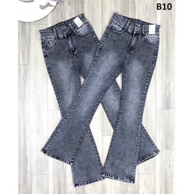 Quần Jeans Nữ Ống Loe Dài Lưng Cao 2 nút Co giãn