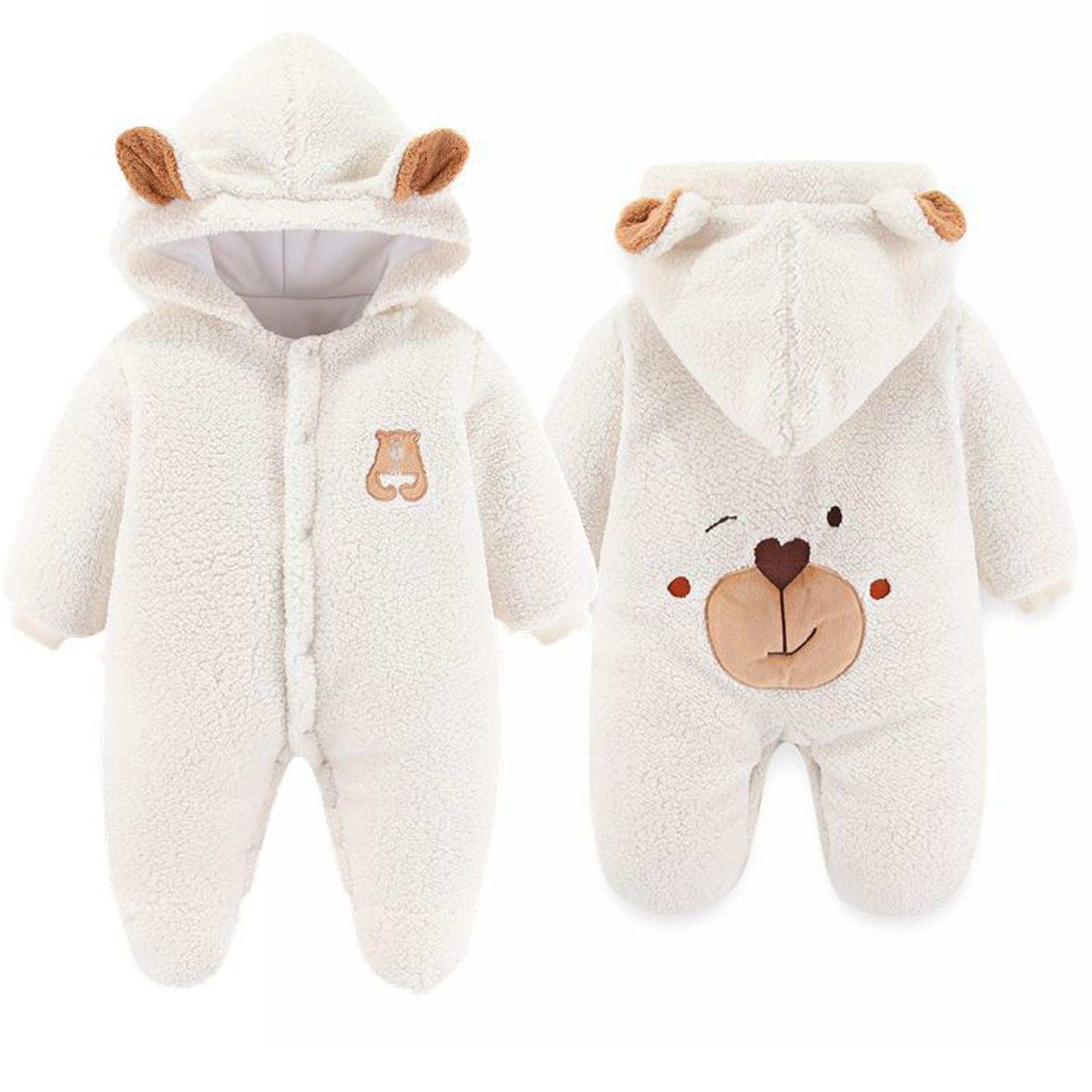 Mới 2021 Cho Bé Rompers Cho Cô Gái Hoạt Hình Clothinginfant Sơ Sinh Bé Gái Bé Trai Gấu Ấm Dày Snowsuit Có Mũ Áo Liền Quần