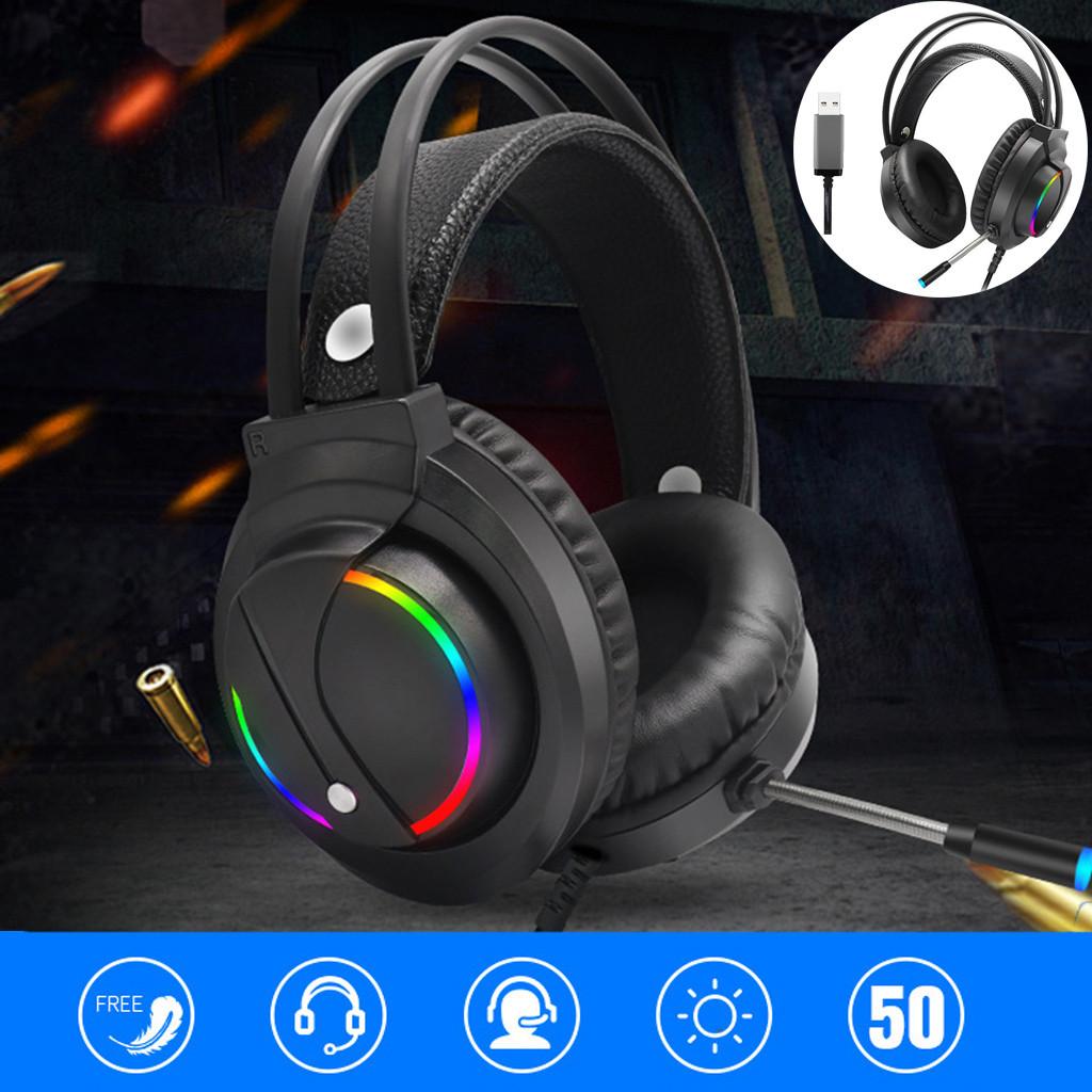 Tai Nghe Chơi Game USB Dạ Quang Trên Đầu Game Thủ Headphone Có Mic Tai Nghe Nhét Tai Có Dây Dùng Cho Máy Tính Bảng, Máy Tính, Trò Chơi Máy Tính Năm Cổ