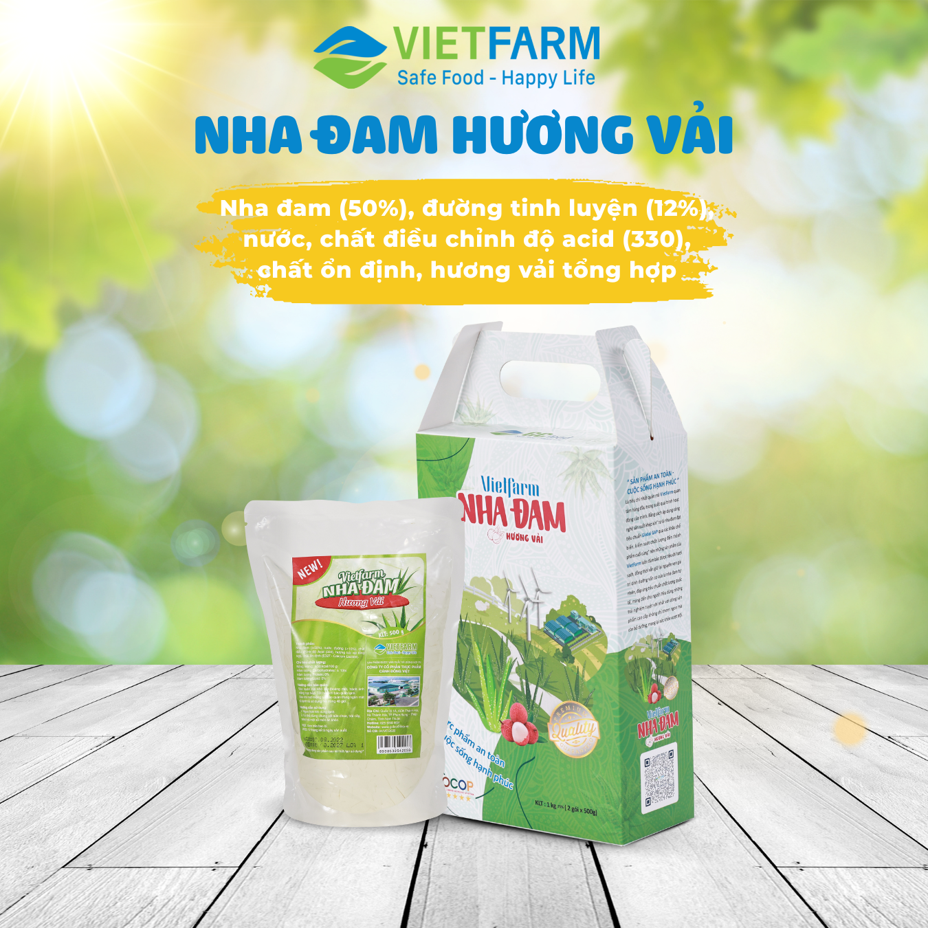 Nha đam hương vải Vietfarm hộp 1kg